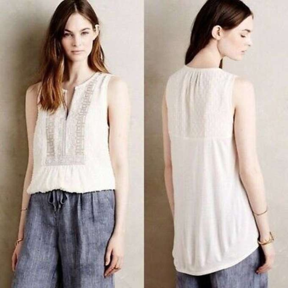 Anthropologie One September Pasto Swiss Dot‎ Embroidered Beaded Cream Blouse, S